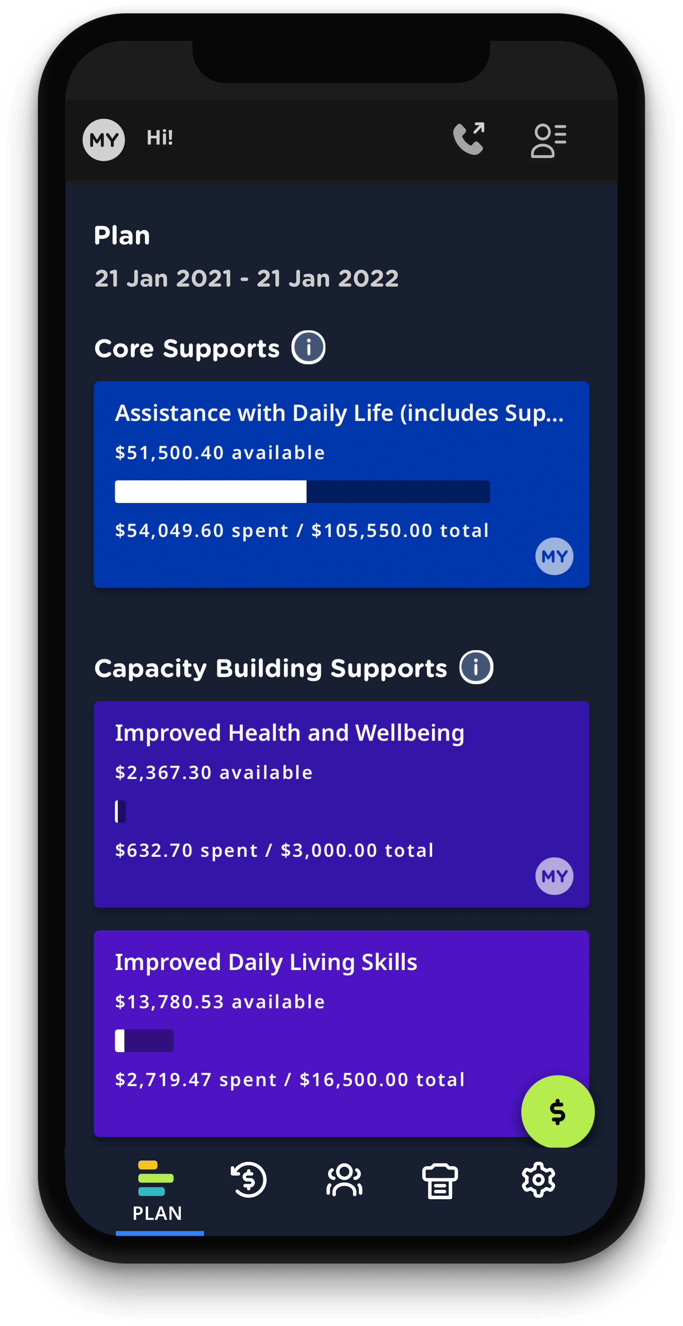 An image of the My Plan Manager mobile app interface