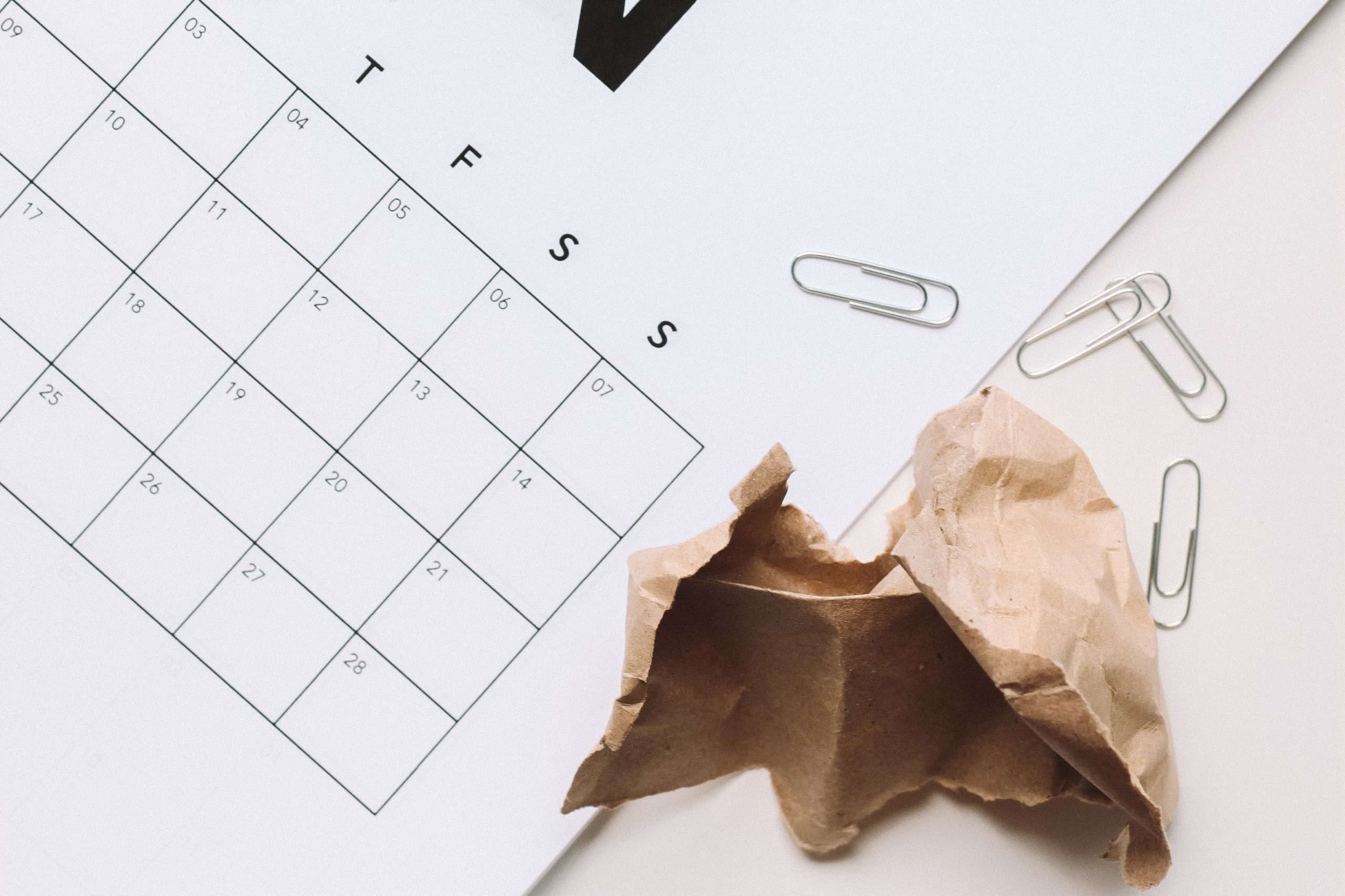 A top down image of a calendar