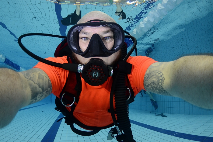 Peter Wilson in a pool.